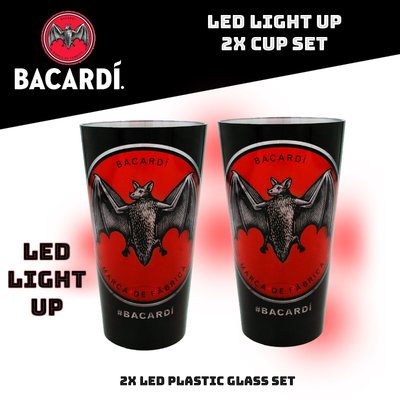 Bacardi Rum - LED Light Up - Set of 2 - Plastic Glass Beaker Cup Set