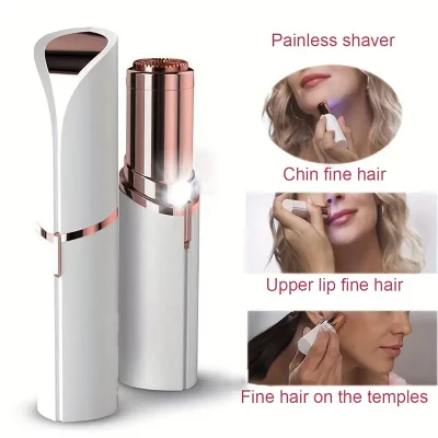 Facial Hair Remover for Women | Painless, Waterproof Shaver with LED Light - White