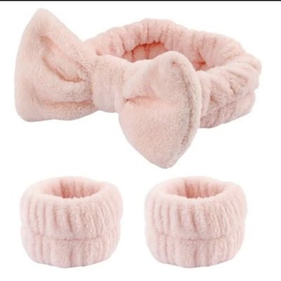 Spa Bow Headband & Wrist Bands - PINK