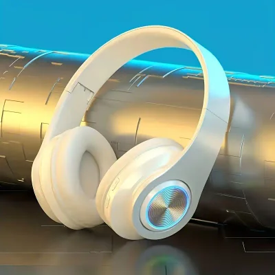 White Wireless Bluetooth Headphones with LED lights - perfect for gaming and on the go!