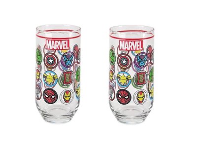 Marvel Drinking Glass x 2 Tall High Ball Tumbler Drinking Glasses