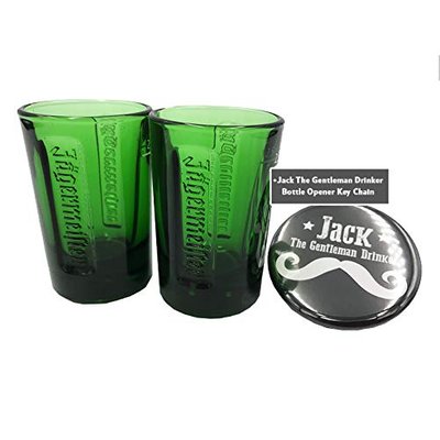 Jagermeister Set of 2 - Green Shot Glass Set & Jack The Gentlemen Drinker Bottle Opener Key Chain