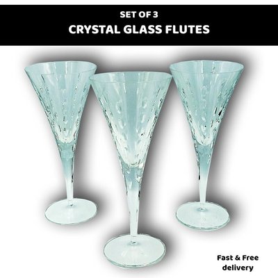 Set Of 3 - Crystal Glass Flutes - Home Decor - Display Glasses - Ornament