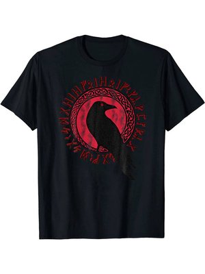 Raven & Runic Ring Pattern - Black Men's T-Shirt