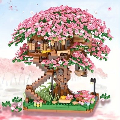 Pink Cherry Blossom Sakura Tree House – 2138 Pcs - Creative Play Toys