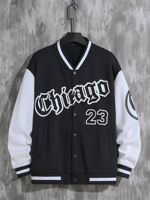 Black & White Chicago Varsity Jacket - Mens Large