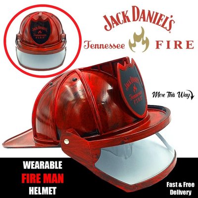 Jack Daniels Tennessee Fire - Red Fireman's Wearable Helmet - Adjustable Visor