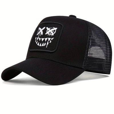 Trendy Black Colour Evil Ghost Face Embroidered Baseball Cap