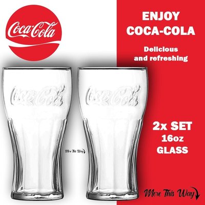 Official Coca-Cola 16oz Contour Glass Set, 2-Pack, Licensed Merchandise