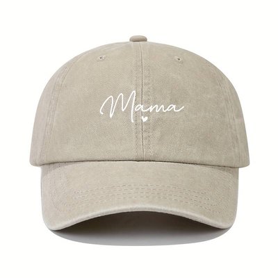 Beige "mama" Embroidered Stylish Baseball Cap