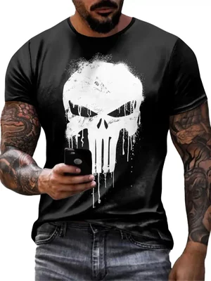 Men's The Punisher Skull Print T-shirt | Crew Neck Tee with Print on front & back