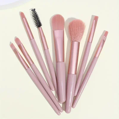 Portable 8-Piece Macaron Mini Makeup Brush Set - Pink