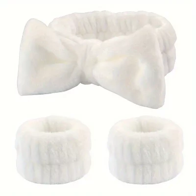 Spa Bow Headband & Wrist Bands - White