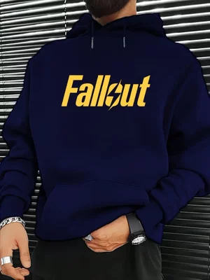 Fallout Dark Blue Graphic Hoodie - Casual & Comfy Polyester Blend with Kangaroo Pocket