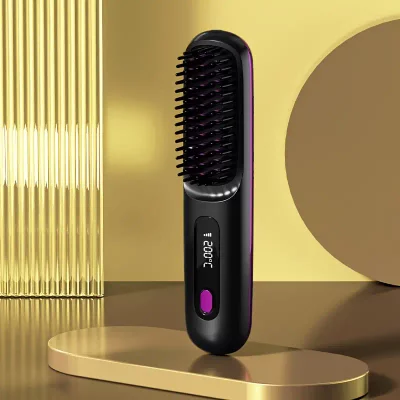 USB Rechargeable Portable Straightener Brush with Temperature Control
