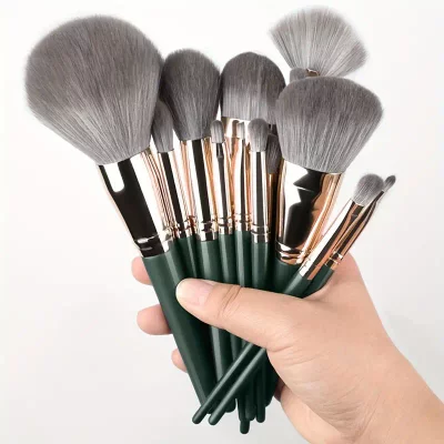 x14 Piece Dark Green Makeup Brush Set