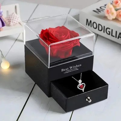 Everlasting Rose & Silver Heart Pendant Gift Box – Perfect for Valentine's Day