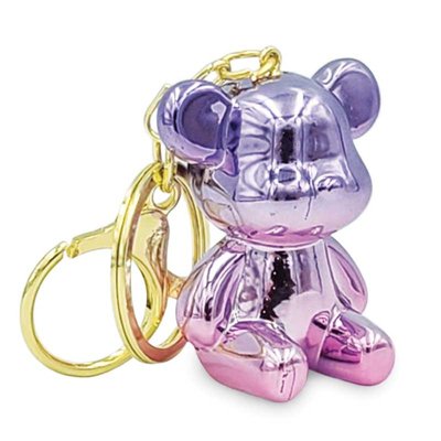 Two Tone Metallic Bear Keychain - Pink/Purple