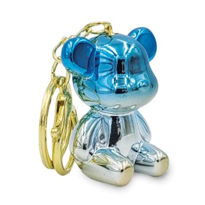 Two Tone Metallic Bear Keychain - Blue/Silver