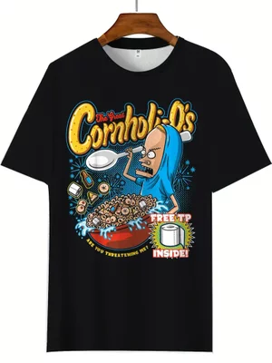 Bevis & Butthead - The Great Cornholi-o's Cereal Graphic Black T-Shirt