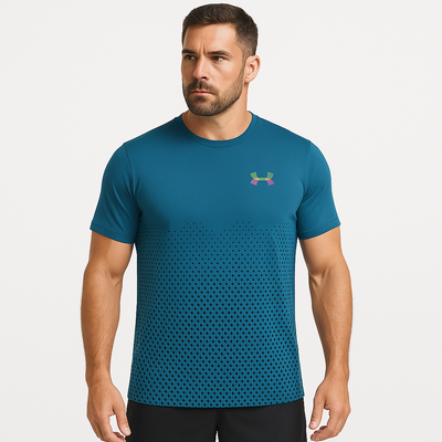 Under Armour Men's Heatgear Blue Dots Pattern T-Shirt – Breathable, Fitted Gym & Training Top