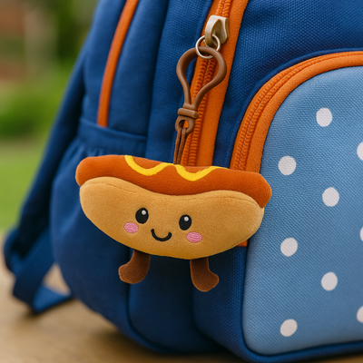 Foodies Hotdog Plush Keychain – Cute Clip-On Bag Accessory for Kids & Adults
