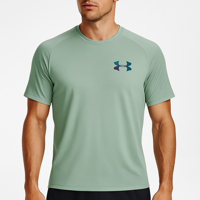 Under Armour Men's Heatgear Light Green T-Shirt – Breathable, Fitted Gym & Training Top
