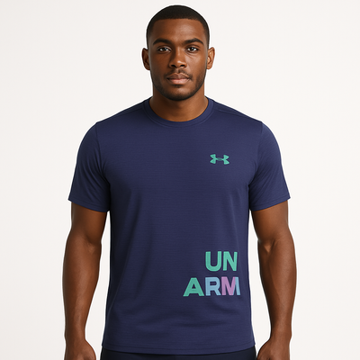 Under Armour Men's Heatgear Blue Holographic T-Shirt – Breathable, Fitted Gym & Training Top
