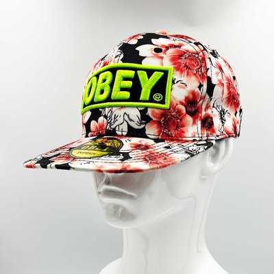 OBEY - Summer Wide Flat Brim Embroidered Baseball Cap | Colourful Flower Pattern & Double Snap