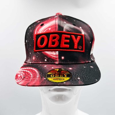 OBEY - Summer Wide Flat Brim Embroidered Baseball Cap | Colourful Galaxy Pattern & Double Snap