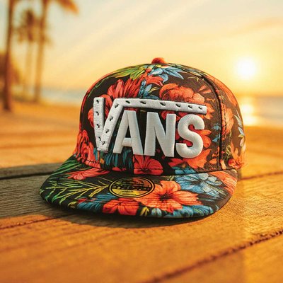 Vans - Summer Wide Flat Brim Embroidered Baseball Cap | Colourful Flower Pattern & Double Snap
