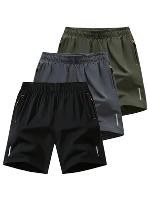 Men's casual & fashionable breathable quick-drying shorts with zipper pockets and drawstring