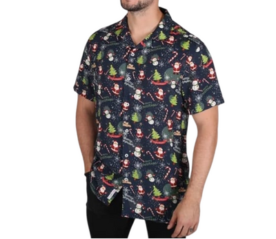 Men’s Navy Christmas Print Short Sleeve Shirt