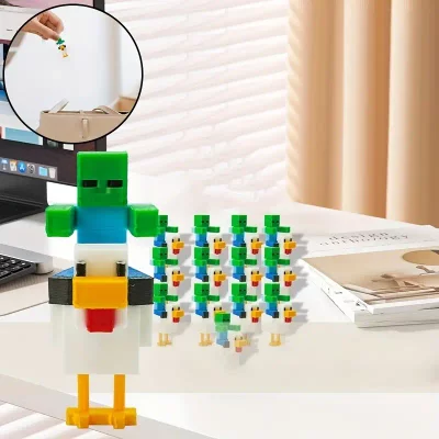 3D Printed Minecraft Miniature – Baby Zombie Riding Chicken (5.3 cm)