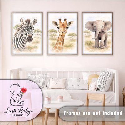 Safari Nursery Animal Posters – A3 Children’s Bedroom Wall Art – Set of 3 Jungle Animal Prints