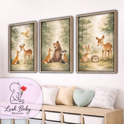 Woodland Nursery Animal Posters – A3 Children’s Bedroom Wall Art – Set of 3 Forest Prints