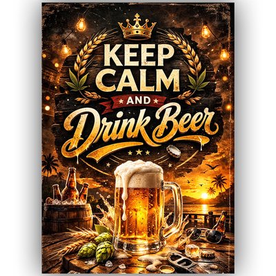 Keep Calm and Drink Beer Poster A3 – Pub Wall Art – Funny Beer Poster – Man Cave Decor – Home Bar Wall Art