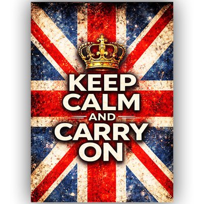 Keep Calm and Carry On Poster A3 - Union Jack Wall Art - Vintage British Flag Poster - UK Patriotic Decor