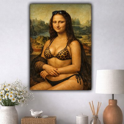Funny Bikini Mona Lisa Poster - A3 Novelty Wall Art - Modern Mona Lisa Parody - Humorous Home & Bar Decor