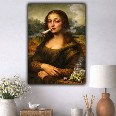 Funny Mona Lisa Weed Poster - A3 Novelty Wall Art - Mona Lisa Smoking Joint - Home & Bar Decor