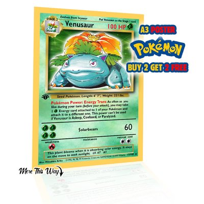 Venusaur Pokémon Card Poster A3 - Classic Pokémon Wall Art