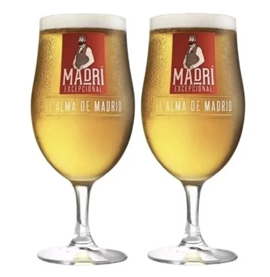 Madri Excepcional Pint Glasses – Set of 2 – Nucleated Stemmed Beer Glasses – 568ml
