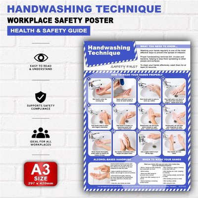 Handwashing Technique Poster A3 – Step-by-Step Hygiene Guide – Infection Control & Hand Wash Chart