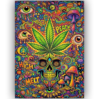 TRIPPY WEED POSTER MARIJUANA PSYCHEDELIC WALL ART A3 – CANNABIS SKULL MUSHROOM STONER ROOM DECOR