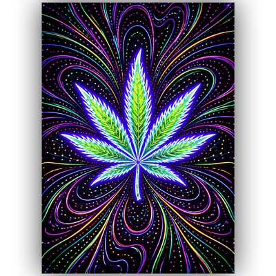 TRIPPY WEED LEAF POSTER MARIJUANA PSYCHEDELIC WALL ART A3 – NEON CANNABIS STONER ROOM DECOR