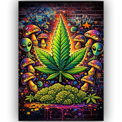 URBAN TRIPPY WEED POSTER MARIJUANA PSYCHEDELIC WALL ART A3 – Graffiti STONER MUSHROOM ALIEN ROOM DECOR