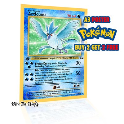 Articuno Pokémon Card Poster A3 – Retro Anime Gamer Wall Art Print