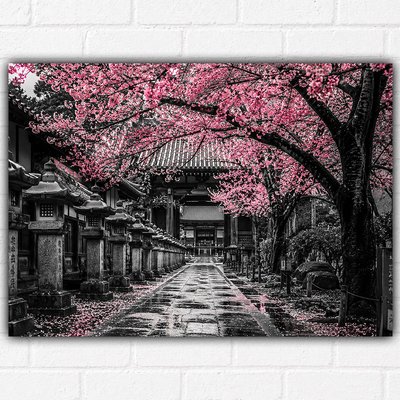 Sakura Temple Path Poster A3 – Japanese Cherry Blossom Wall Art Print – Zen Garden Landscape Decor