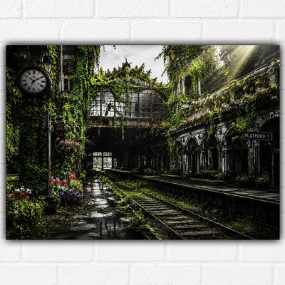 Abandoned Ivy Railway Station Poster A3 – Overgrown Train Platform Wall Art Print – Cinematic Nature Reclaimed Urban Decor