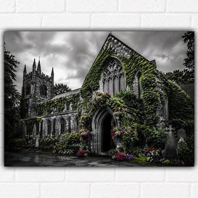 Ivy Church Gothic Poster A3 – Dark Academia Wall Art Print – Moody Cathedral Landscape Decor